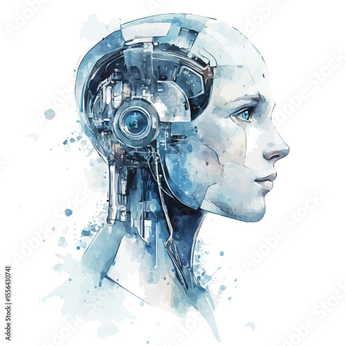 AI Algorithms, watercolor painting vector, isolated on a white background.