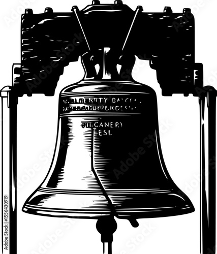 Liberty Bell Silhouette with Stand – Historic American Icon Vector Illustration
