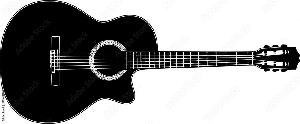 Obraz premium Classical Guitar Silhouette – Elegant String Instrument Vector Illustration 