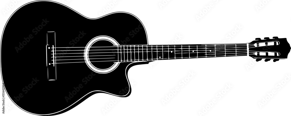 Obraz premium Classical Guitar Silhouette – Elegant String Instrument Vector Illustration 