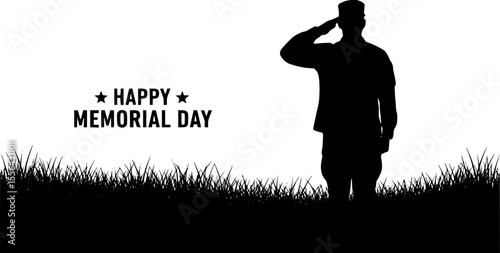 Military Soldier Saluting Silhouette – Memorial Day Tribute Vector
