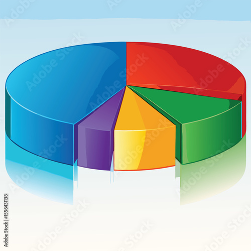 Colorful Five Section 3 D Pie Chart Data Visualization Blue Red Green Yellow Purple