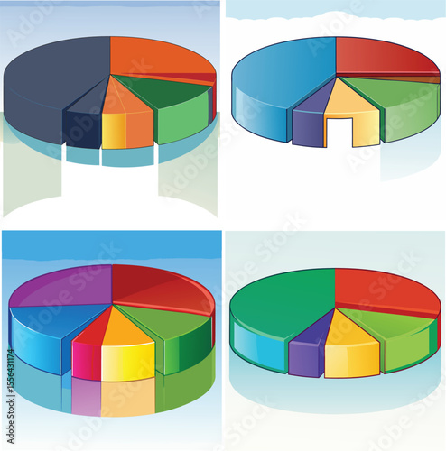 Four Colorful 3 D Pie Charts Data Visualization Business Graphics infographic