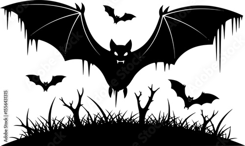 Spooky Halloween bat silhouette vector for eerie designs
