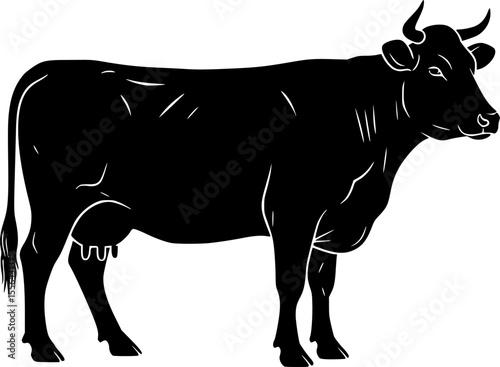 Black Cow Silhouette Vector Illustration for Agriculture and Design
