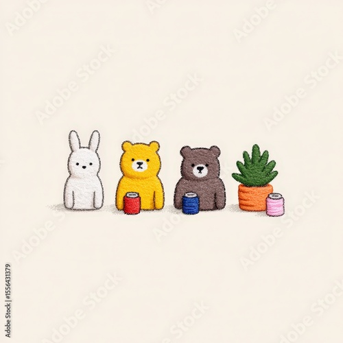Cartoon animals doing crafts together in cute art room