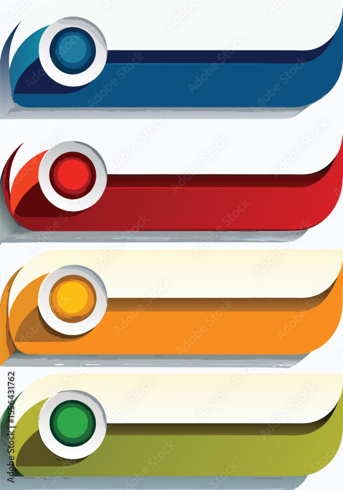 Obraz premium Four Colorful Abstract Banners with Circular Elements Blue Red Orange Green vector