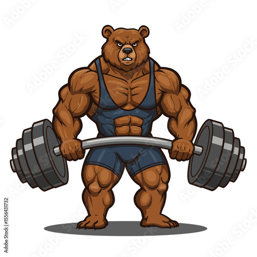 Cartoon Bear Bodybuilder Lifting Barbell: A Humorous Illustration of Strength