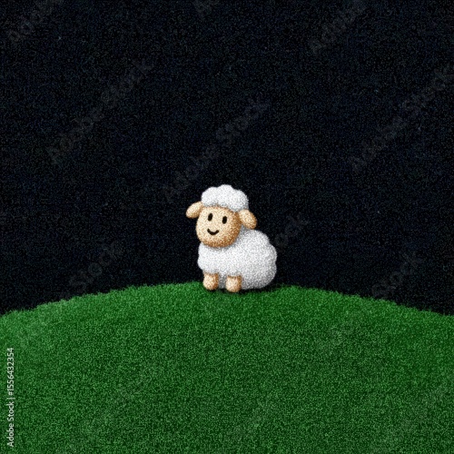 Cute cartoon sheep stargazing from gentle hill