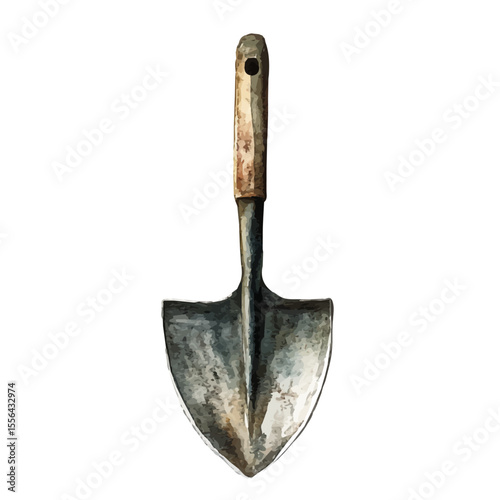 Agricultural Shovel, watercolor clipart vector, isolated on a white background.