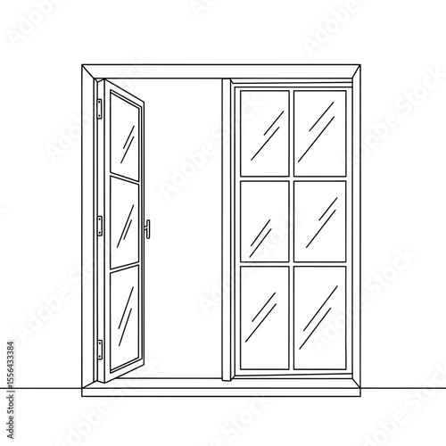 Elegant minimalist vector illustration of an open window revealing natural light