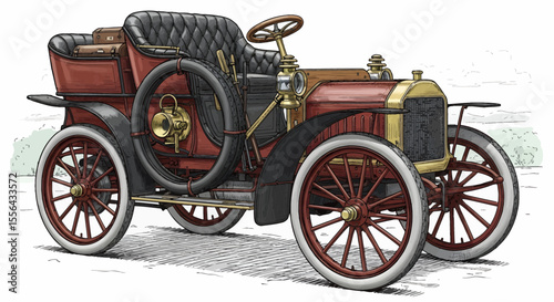 Elegant vintage car illustration with detailed design and artistic rendering, drawing
