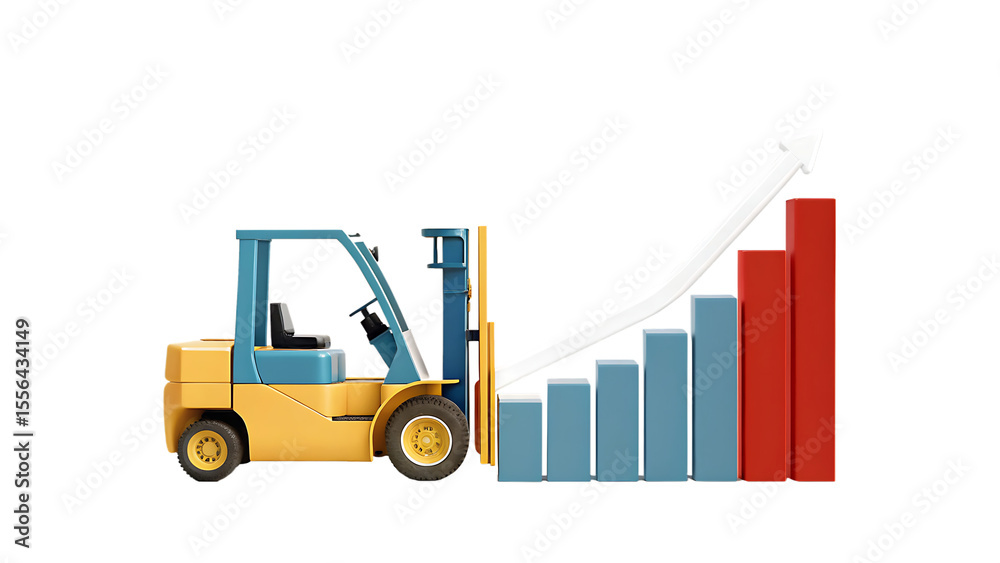 Naklejka premium Forklift And Sales Growth Chart In Photo Realistic Design For Logistics Growth