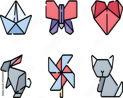 Origami Icon Collection for Art, Origami Tutorials, and Handmade Paper Designs
