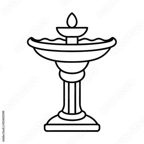 Bird bath with classic pedestal base in outlined style Vector illustration