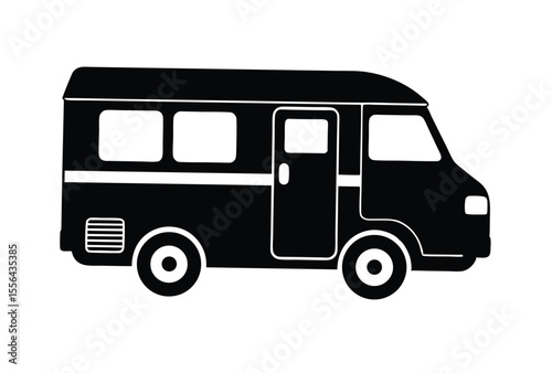 Camper van parked in wilderness travel vector art illustration