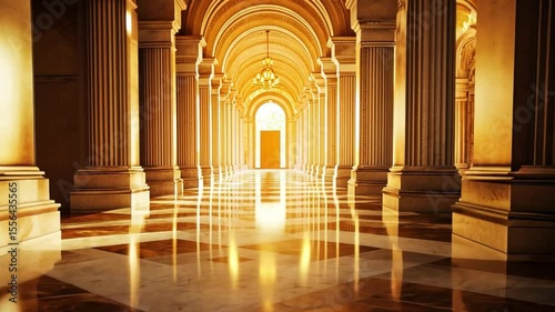Golden Hour in a Grand Hallway: Architecture of Majesty