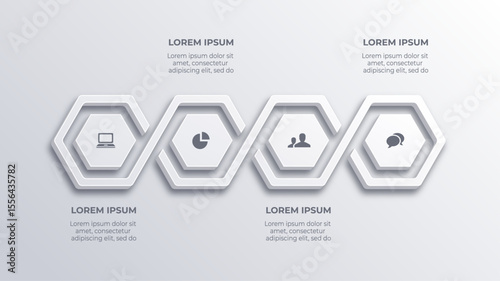 3D White Grain Business Infographic – 4 Step Process Template with Icons and Timeline Elements for Web Presentation