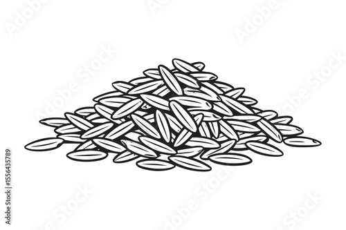 Illustration of a pile of rice grains in black and white silhouette