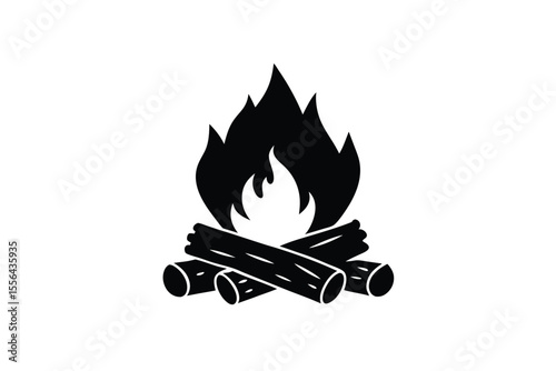 Campfire with firewood and camping outdoors vector art illustration