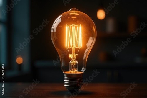 A light bulb sits on top of a wooden table, ready for use..New Year 2026.