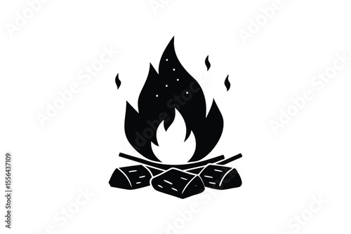 Campfire marshmallow roasting over fire vector art illustration