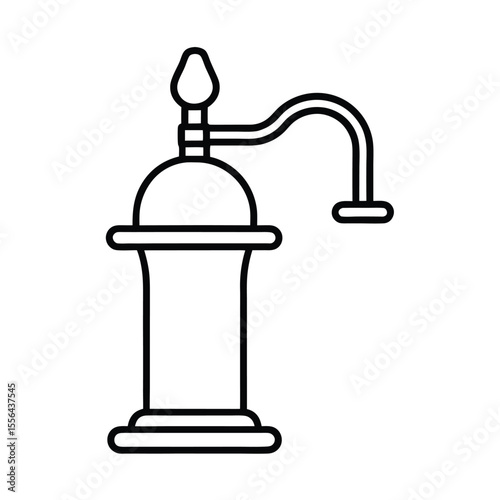 Drinking water fountain with front push lever in line art Vector illustration