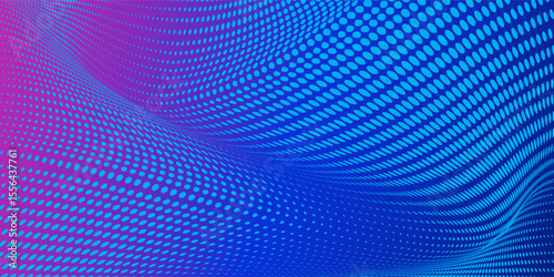 Abstract digital waving 3d particle technology background design. Futuristic moving dots particles, hi-tech and big data visualization for brochures, flyers, magazine, business card, banner. Vector.