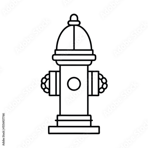 Fire hydrant with dual chained caps in minimal line artwork Vector illustration