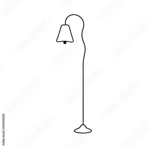 Floor lamp with curved neck and soft fabric shade Vector illustration