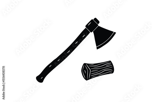 Camping axe chopping wood for campfire vector art illustration