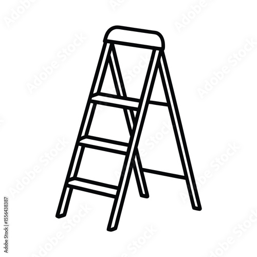 Folding step ladder with paint tray placed above Vector illustration