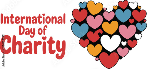 International Day of Charity vector design with hand world globe and hearts for poster banner or social media