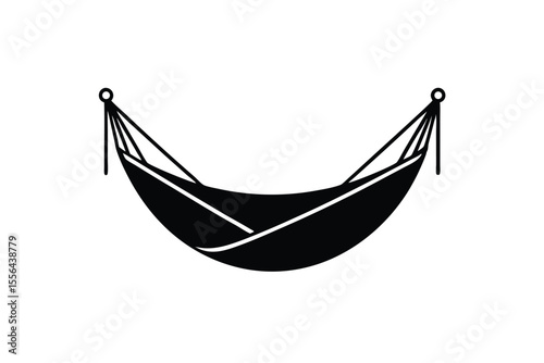 Camping hammock tied between trees relaxing vector art illustration