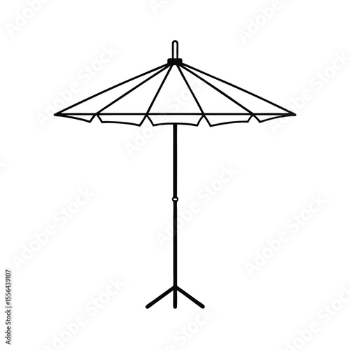 Garden patio umbrella with stand and folded canopy Vector illustration
