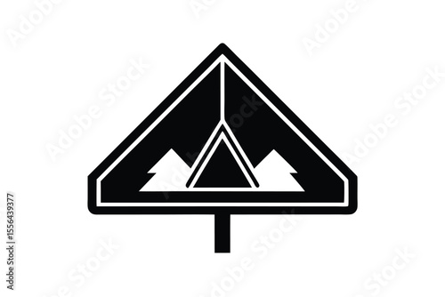 Campsite signpost showing directions in forest vector art illustration