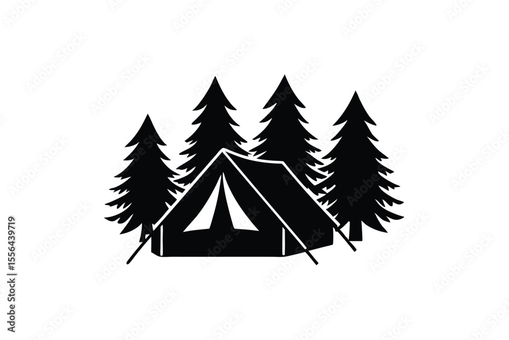 Fototapeta premium Forest and tent scene with camping setup vector art illustration