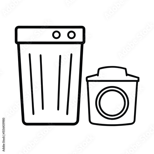 Laundry hamper next to washing machine in line art Vector illustration