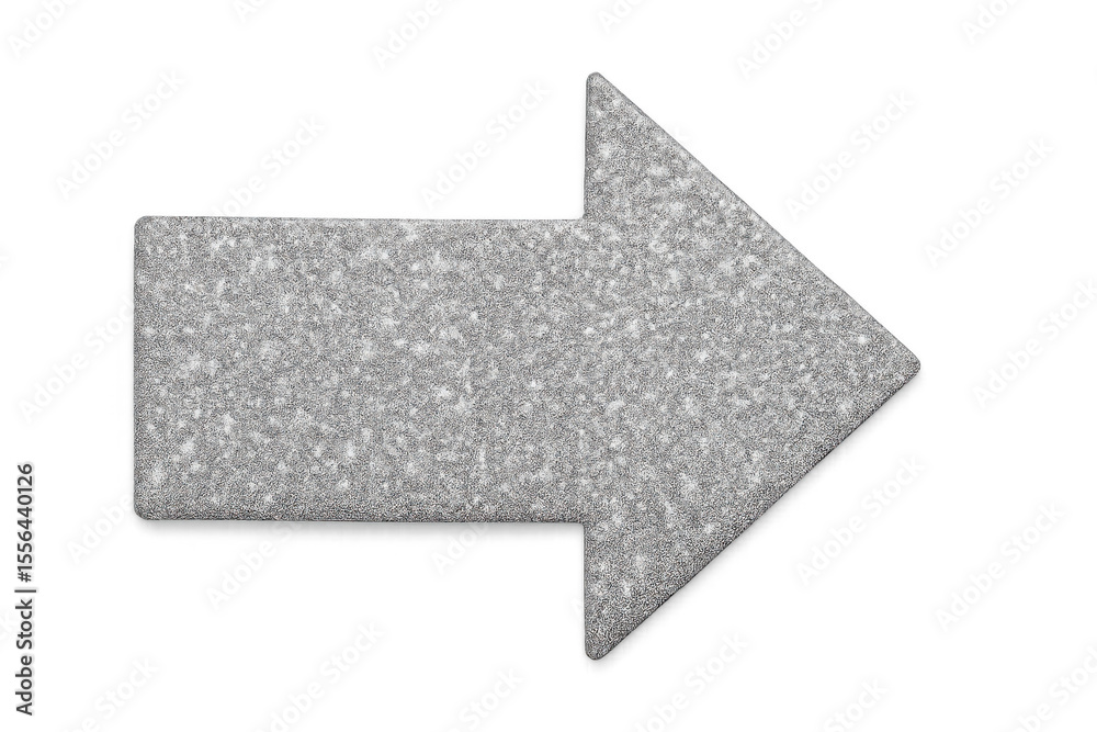 Fototapeta premium Metallic silver glitter arrow directing rightward, transparent background emphasizing navigation or key content highlighting