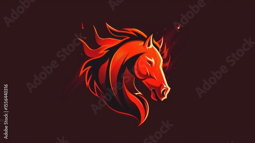 Red horse head silhouette with flowing mane on dark background for logo design. Chinese zodiac symbol of 2026 Fire Horse Year