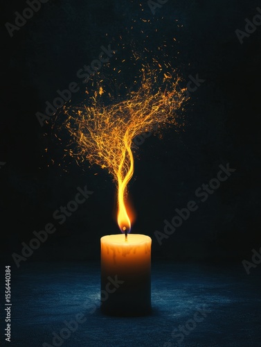 Sparkling candle in dark room