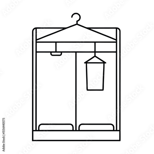 Wardrobe shelf with hanging clothes and storage rod Vector illustration