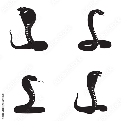 Four black cobra snake silhouettes displayed in a grid against a white background