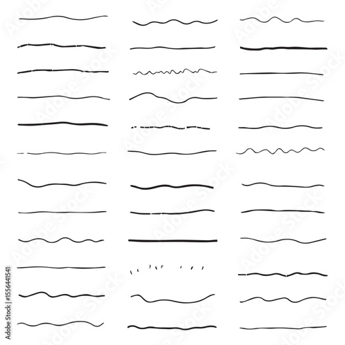 Collection of hand drawn wavy and straight black lines on a white background