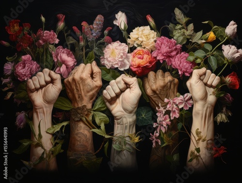Vivid bouquet of flowers held by hands with tattoos