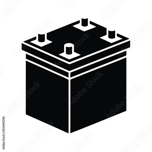 Isometric Black and White Car Battery Icon, Simple, Clean, and Modern Graphic for Automotive, Energy, and Industrial Designs.