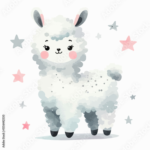 A cute alpaca isolated on a white background 
