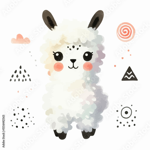 A cute alpaca isolated on a white background 