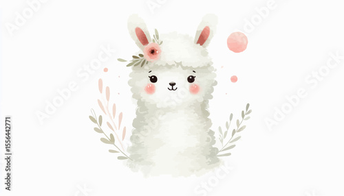 white lama with red ribbon