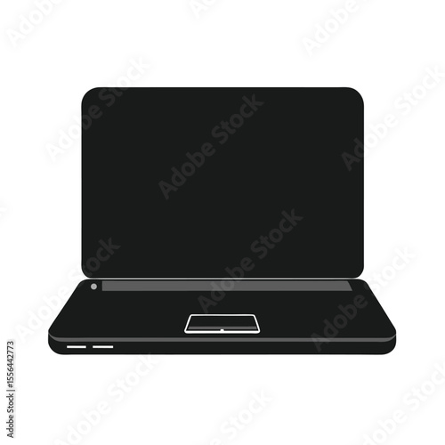 Laptop Computer Icon, Sleek Black and White Minimalist Vector, Open Screen, Modern Digital Device for App, Web, or Tech Presentation Use
